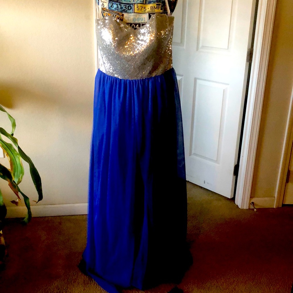 Bridesmaids dress blue and silver